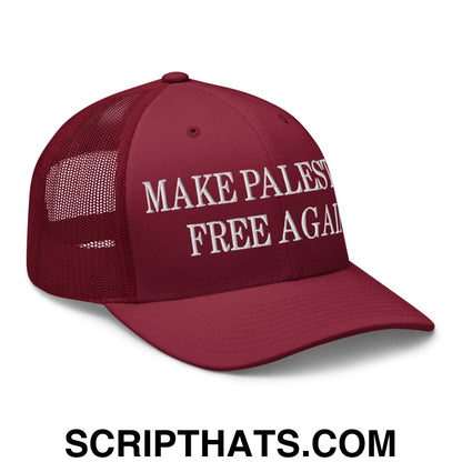 Make Palestine Free Again Embroidered Mesh Trucker Hat Cranberry