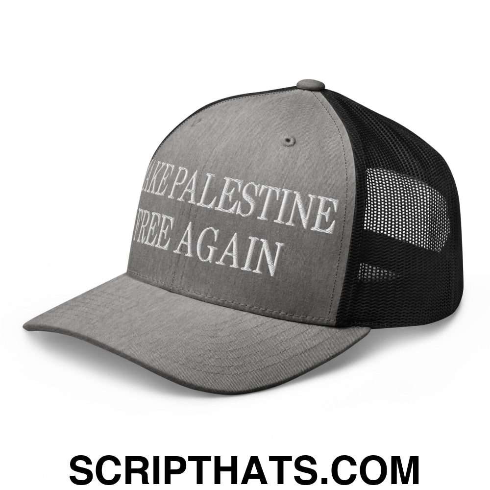 Make Palestine Free Again Embroidered Mesh Trucker Hat Heather Black