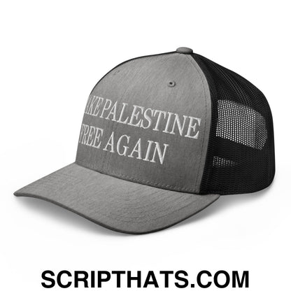 Make Palestine Free Again Embroidered Mesh Trucker Hat Heather Black
