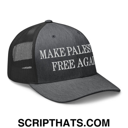 Make Palestine Free Again Embroidered Mesh Trucker Hat Dark Heather Gray