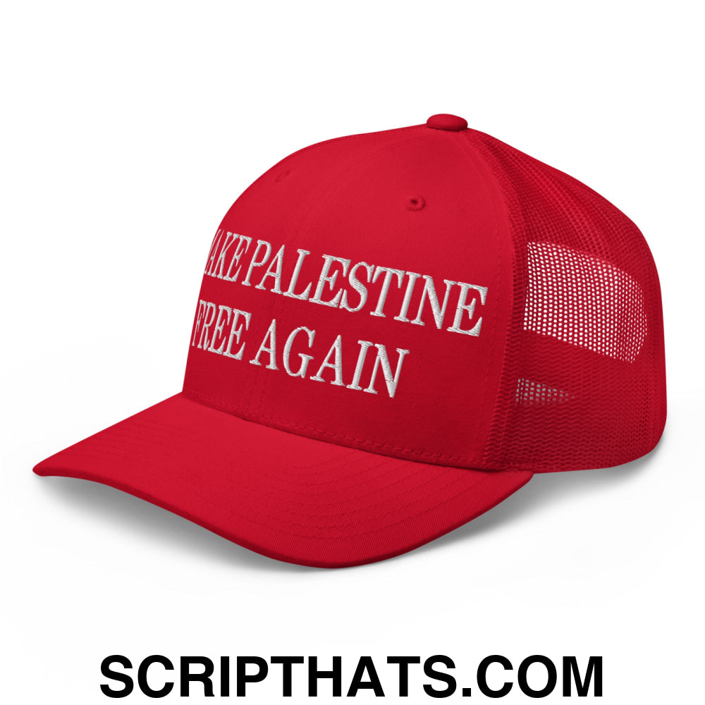 Make Palestine Free Again Embroidered Mesh Trucker Hat Red