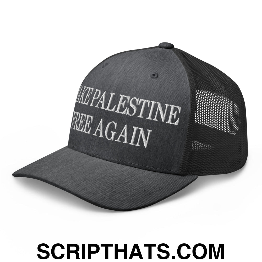 Make Palestine Free Again Embroidered Mesh Trucker Hat Dark Heather Gray