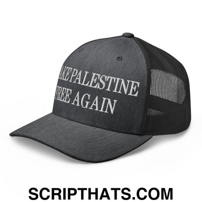 Make Palestine Free Again Embroidered Mesh Trucker Hat Dark Heather Gray