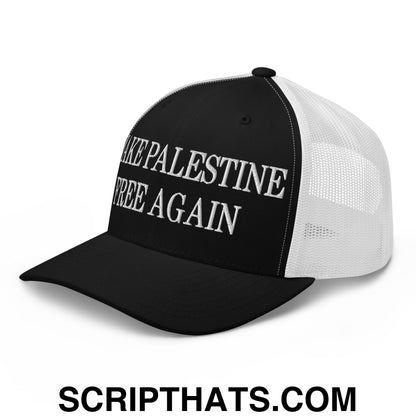 Make Palestine Free Again Embroidered Mesh Trucker Hat Black White