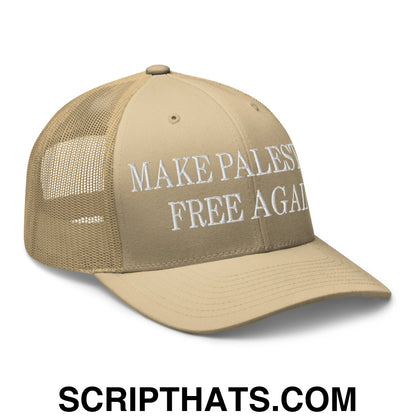 Make Palestine Free Again Embroidered Mesh Trucker Hat Khaki