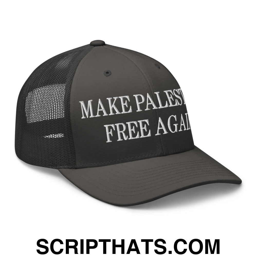 Make Palestine Free Again Embroidered Mesh Trucker Hat Charcoal