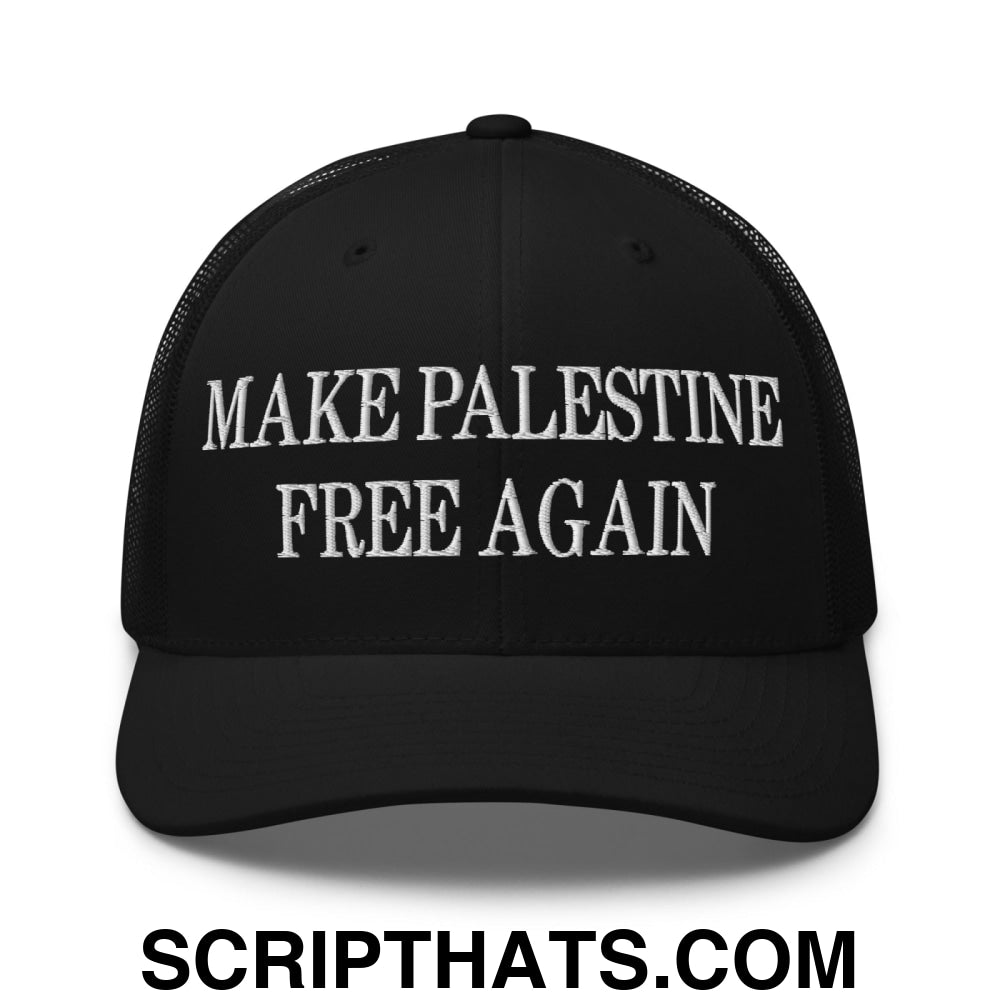 Make Palestine Free Again Embroidered Mesh Trucker Hat Black