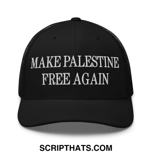 Make Palestine Free Again Embroidered Mesh Trucker Hat Black