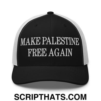 Make Palestine Free Again Embroidered Mesh Trucker Hat Black White