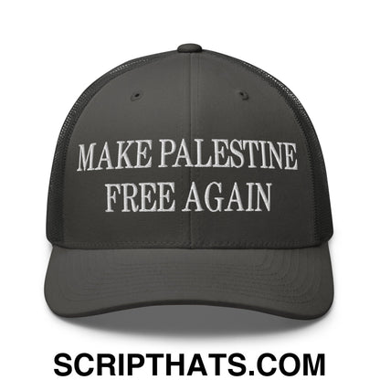 Make Palestine Free Again Embroidered Mesh Trucker Hat Charcoal