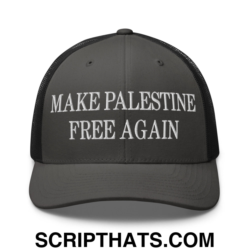 Make Palestine Free Again Embroidered Mesh Trucker Hat Charcoal Black