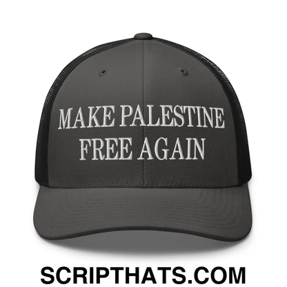 Make Palestine Free Again Embroidered Mesh Trucker Hat Charcoal Black