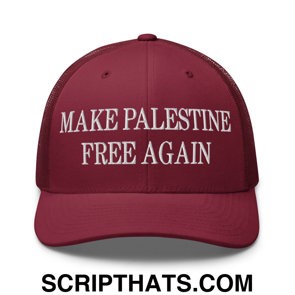 Make Palestine Free Again Embroidered Mesh Trucker Hat Cranberry