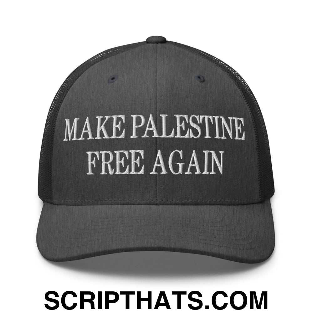 Make Palestine Free Again Embroidered Mesh Trucker Hat Dark Heather Gray