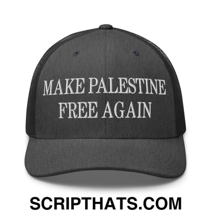 Make Palestine Free Again Embroidered Mesh Trucker Hat Dark Heather Gray