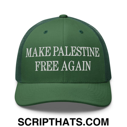 Make Palestine Free Again Embroidered Mesh Trucker Hat Evergreen