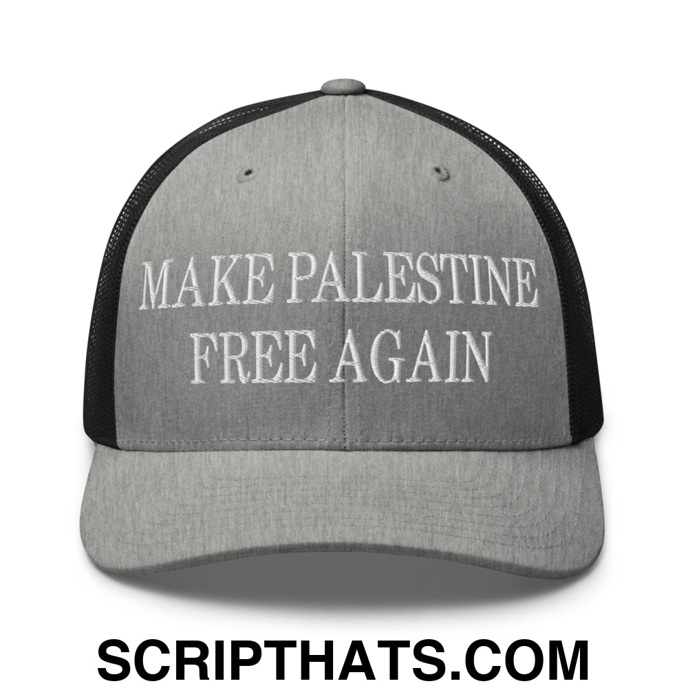 Make Palestine Free Again Embroidered Mesh Trucker Hat Heather Black