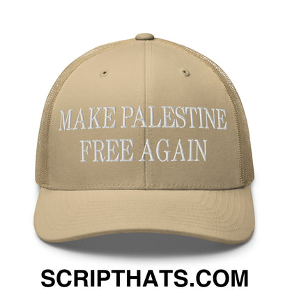 Make Palestine Free Again Embroidered Mesh Trucker Hat Khaki