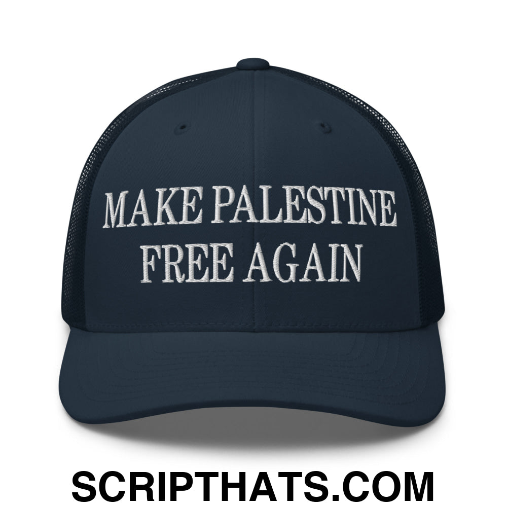 Make Palestine Free Again Embroidered Mesh Trucker Hat Navy