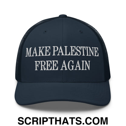 Make Palestine Free Again Embroidered Mesh Trucker Hat Navy