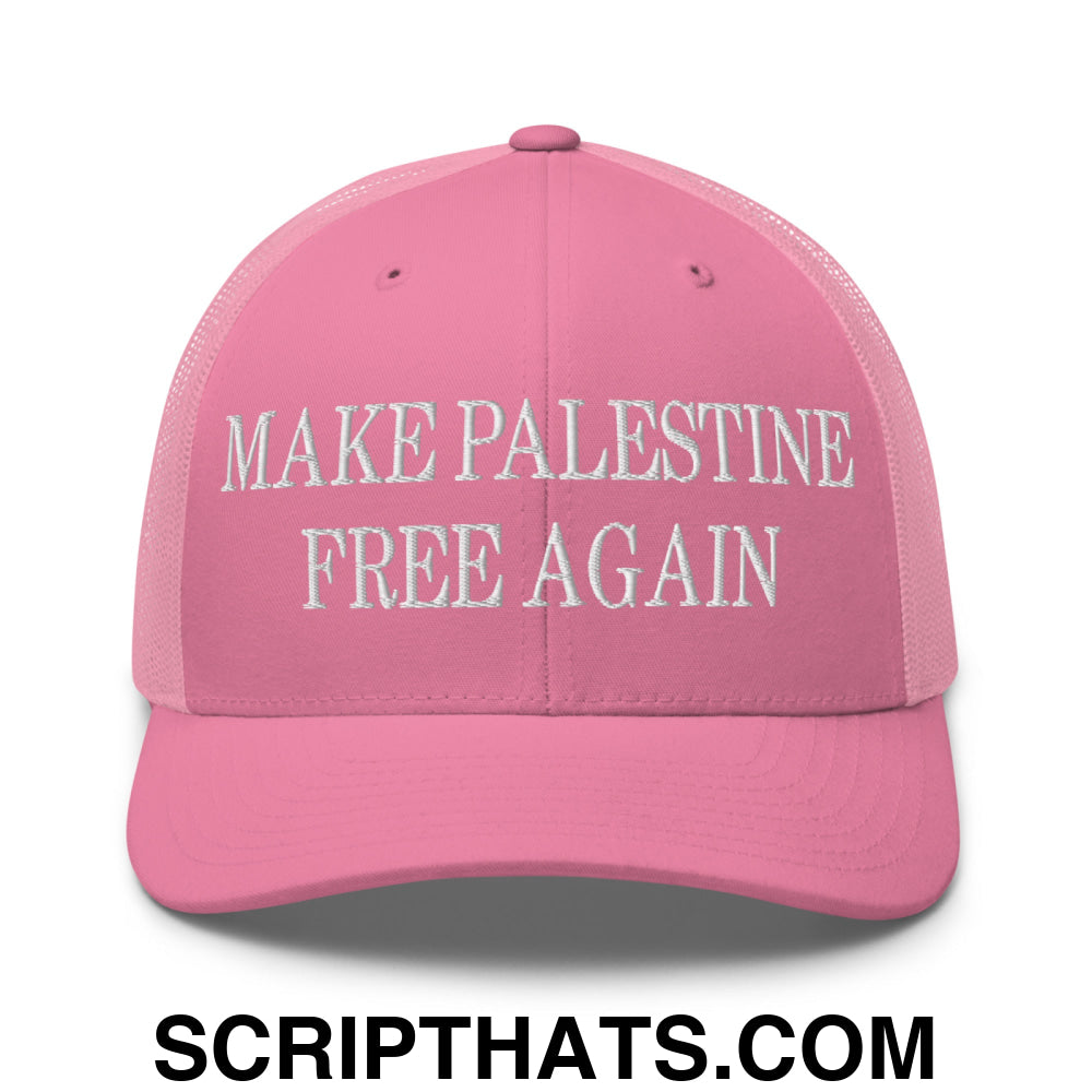 Make Palestine Free Again Embroidered Mesh Trucker Hat Pink