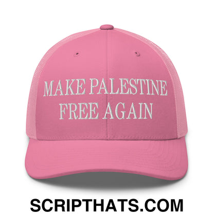 Make Palestine Free Again Embroidered Mesh Trucker Hat Pink