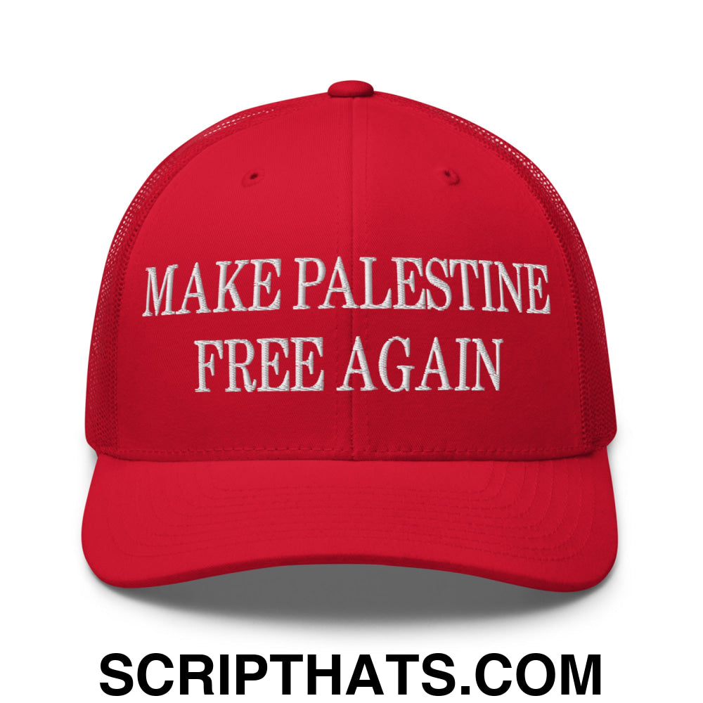 Make Palestine Free Again Embroidered Mesh Trucker Hat Red