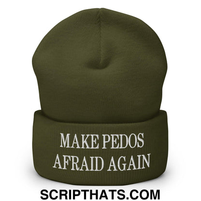 Make Pedos Afraid Again Embroidered Knit Cuffed Beanie Olive