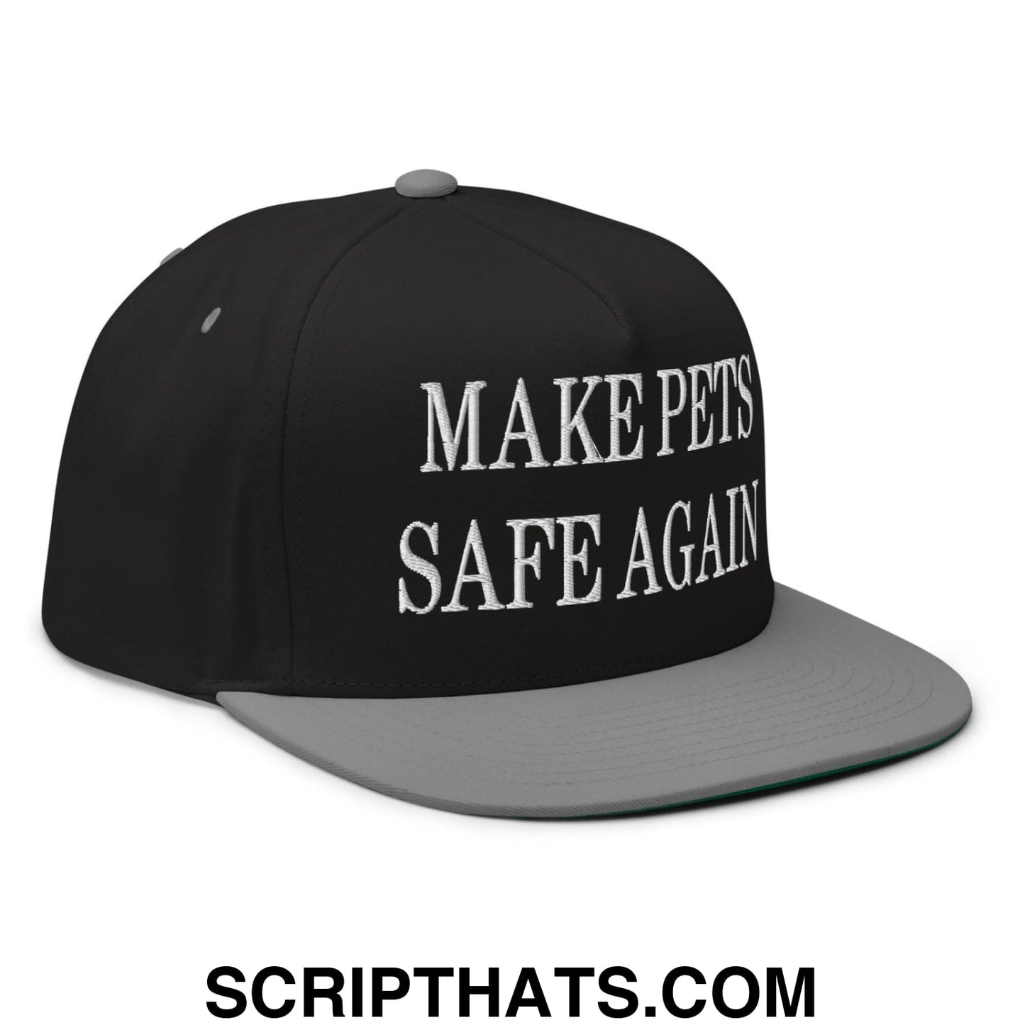 Make Pets Safe Again Embroidered 5 Panel Flat Bill Brim Snapback Hat Black Grey