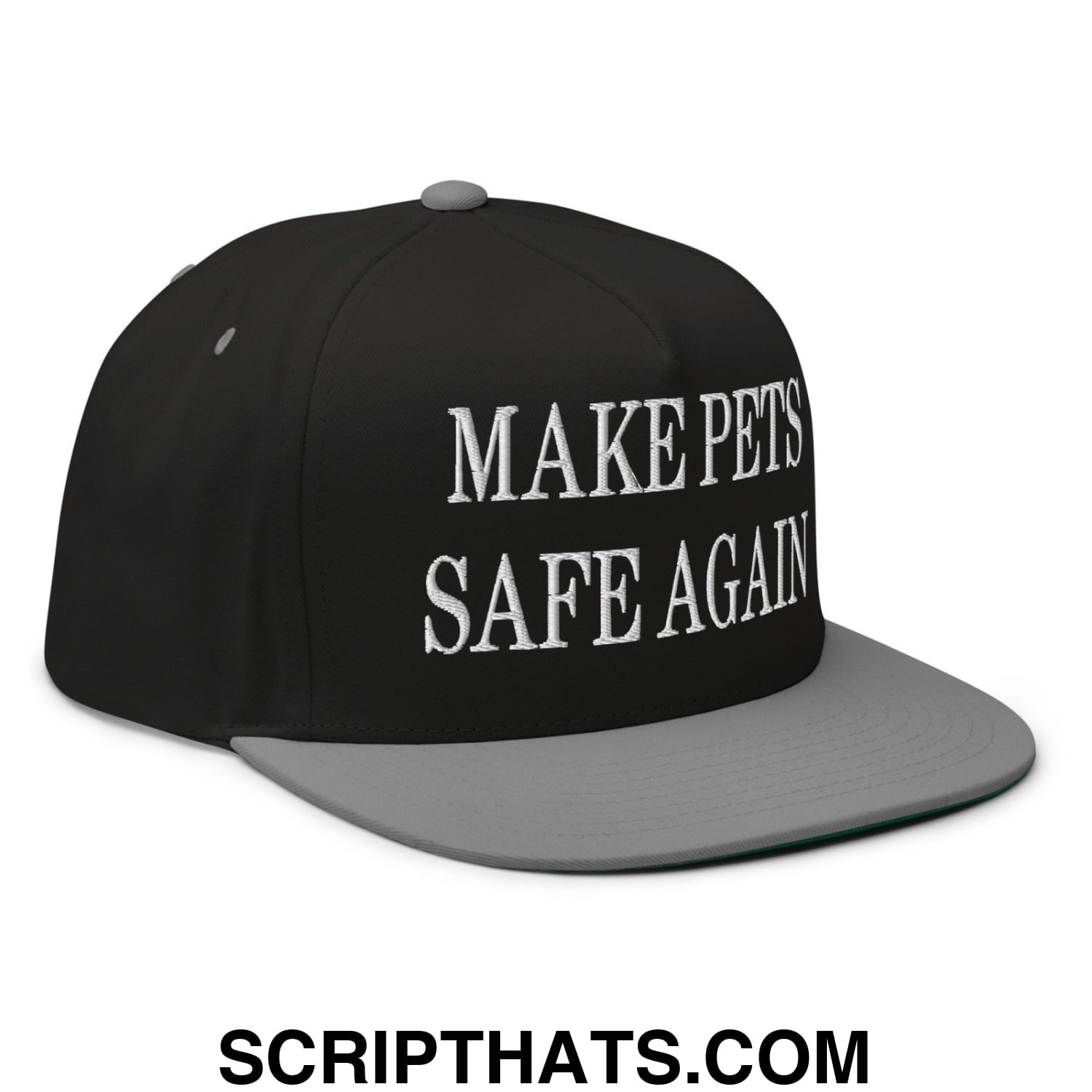 Make Pets Safe Again Embroidered 5 Panel Flat Bill Brim Snapback Hat Black Grey