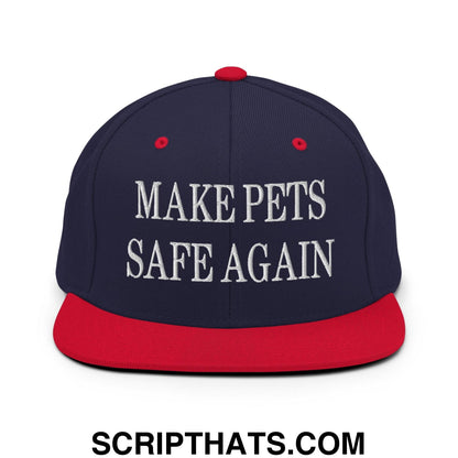 Make Pets Safe Again Embroidered Flat Bill Brim Snapback Hat Navy Red