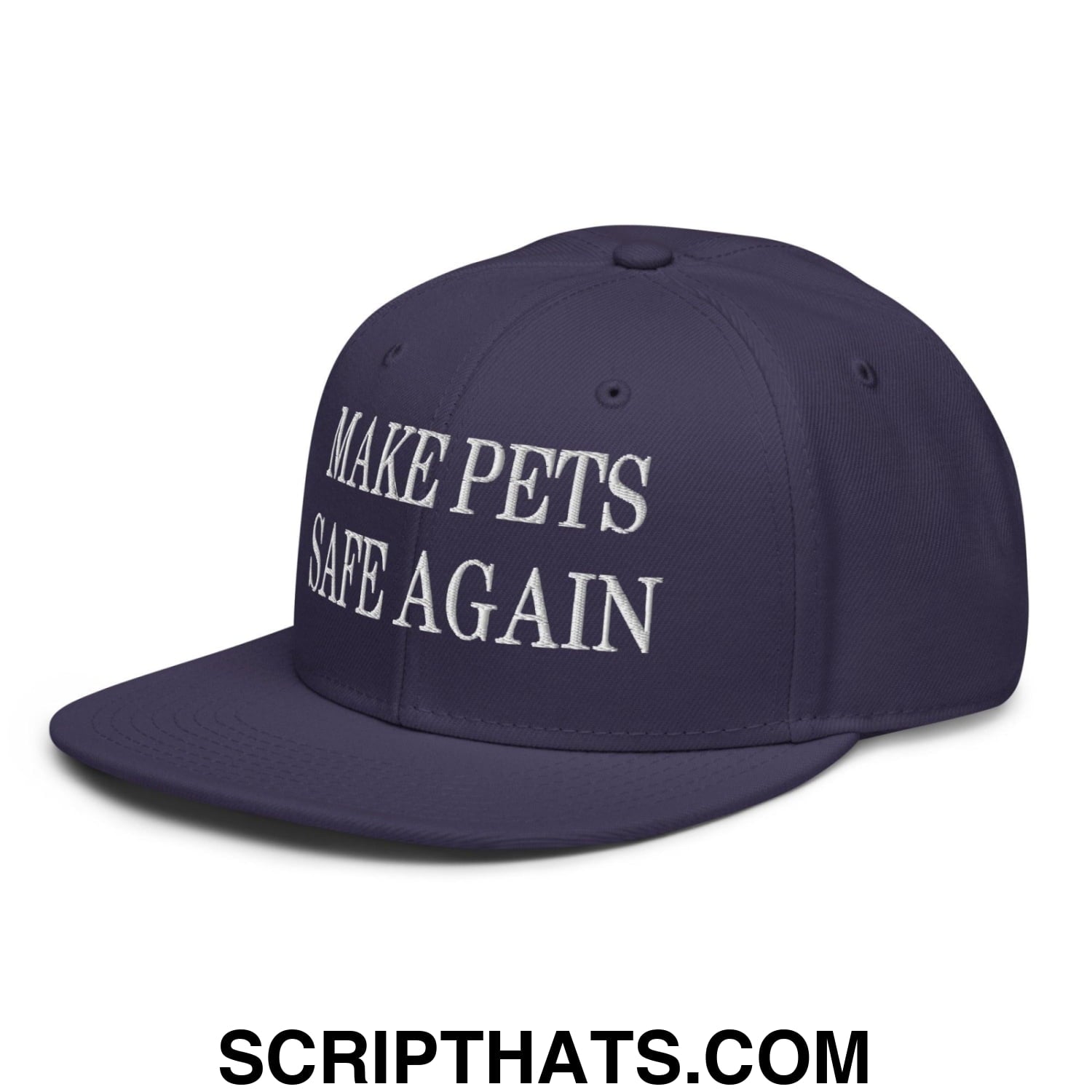 Make Pets Safe Again Embroidered Flat Brim Bill Snapback Hat Navy blue