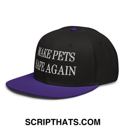 Make Pets Safe Again Embroidered Flat Brim Bill Snapback Hat Purple Black Black