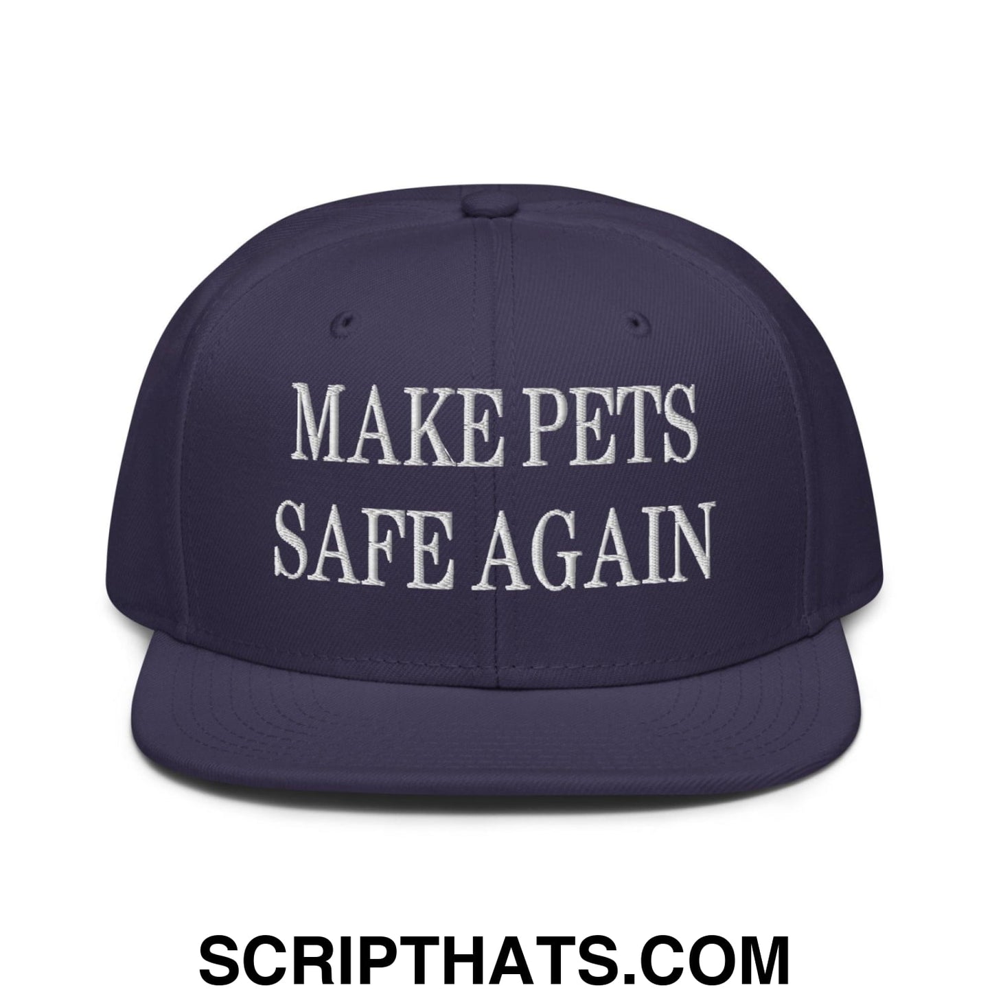 Make Pets Safe Again Embroidered Flat Brim Bill Snapback Hat Navy blue