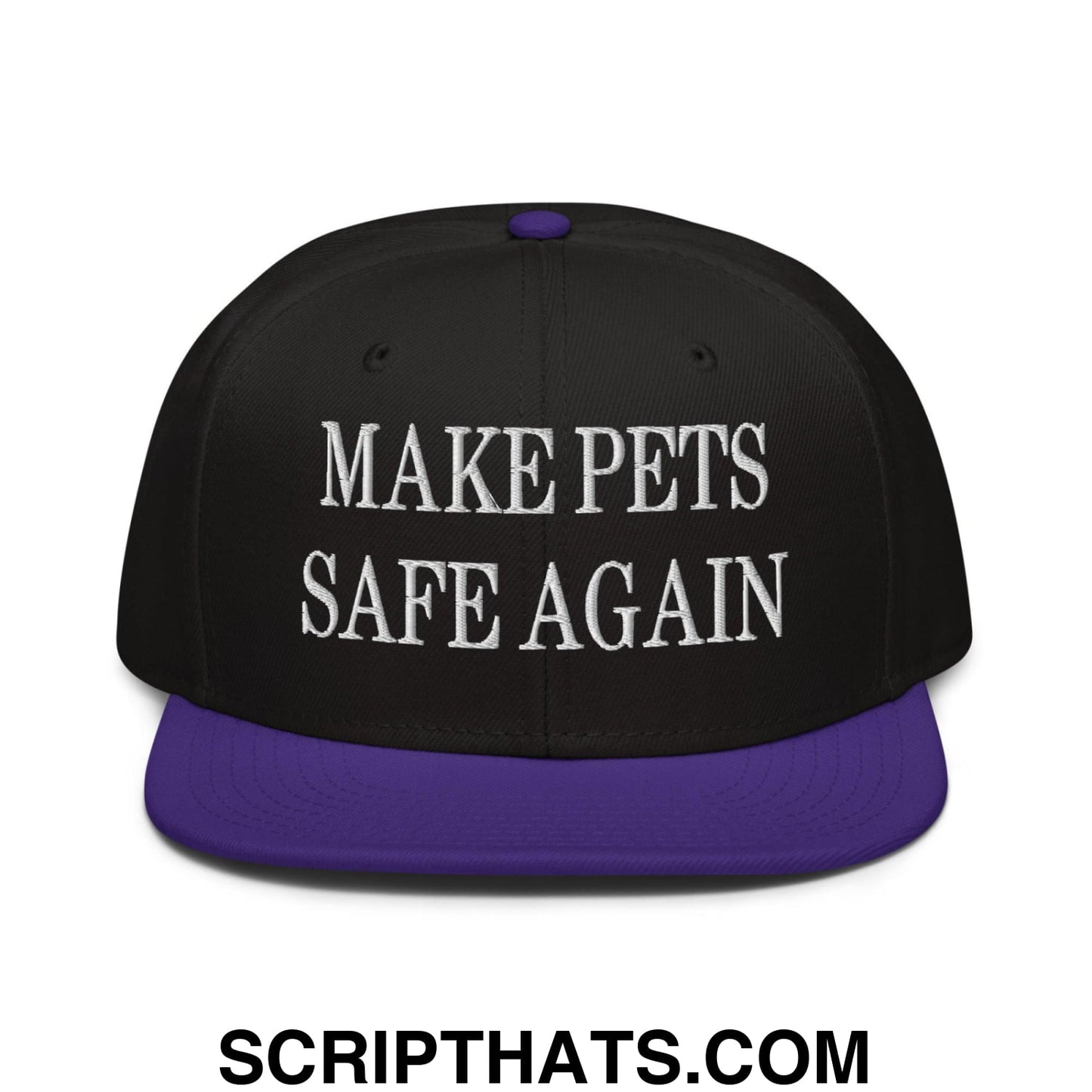 Make Pets Safe Again Embroidered Flat Brim Bill Snapback Hat Purple Black Black