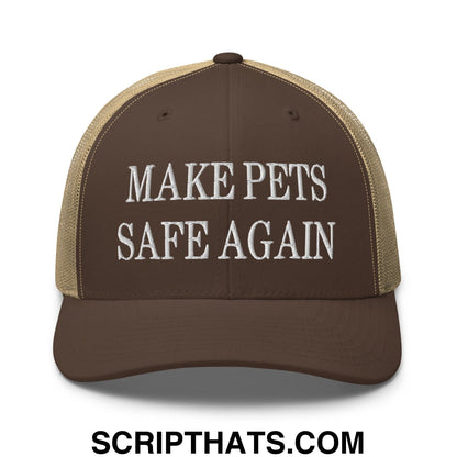 Make Pets Safe Again Embroidered Mesh Trucker Hat Brown Khaki