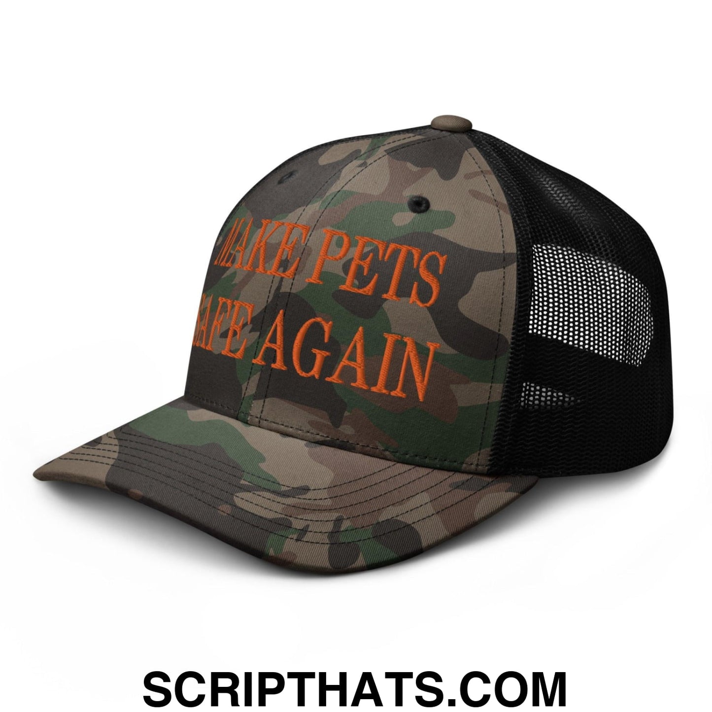 Make Pets Safe Again Embroidered Orange Camo Trucker Hat Camo Black