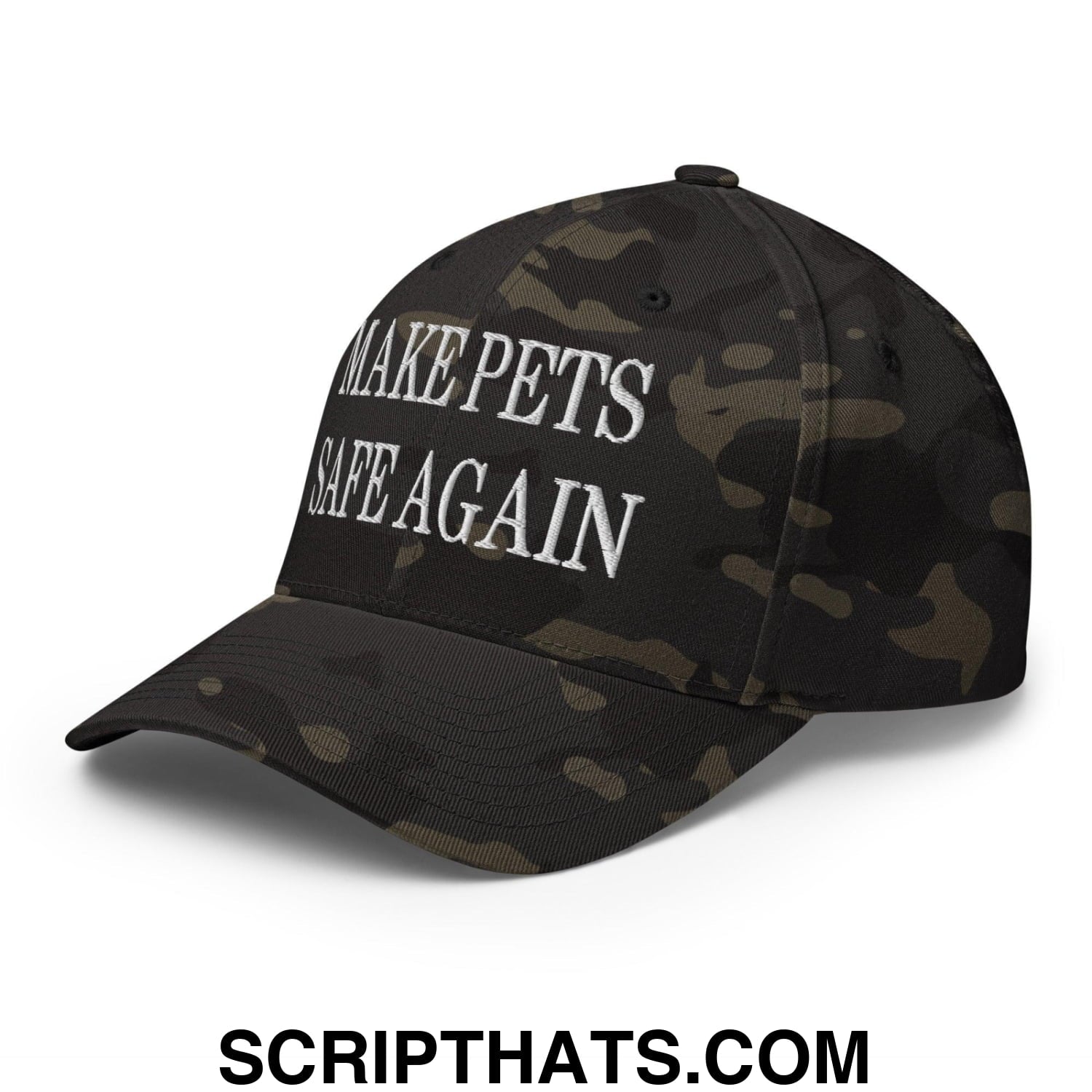 Make Pets Safe Again Embroidered Stretch Fit Baseball Hat Multicam Black