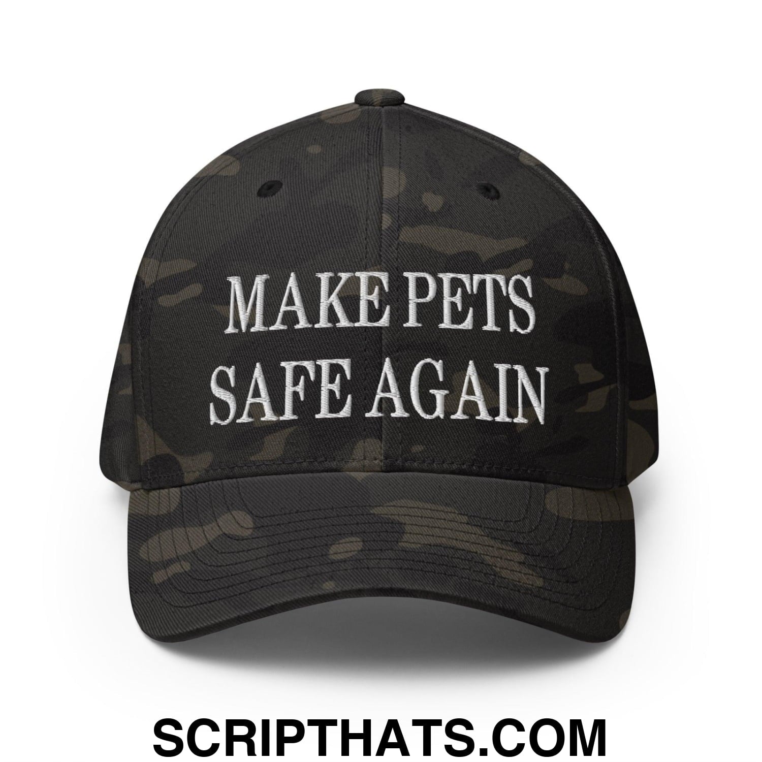 Make Pets Safe Again Embroidered Stretch Fit Baseball Hat Multicam Black