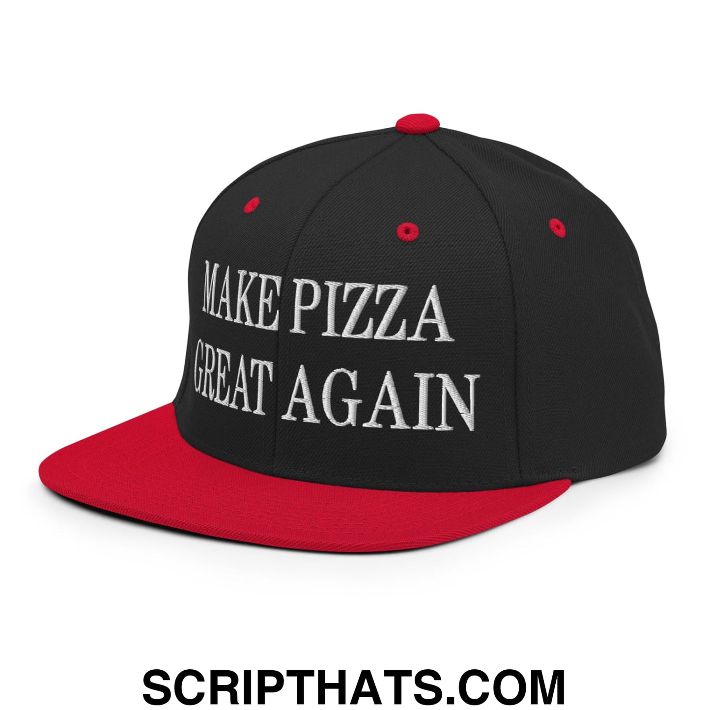 Make Pizza Great Again Embroidered Flat Bill Brim Snapback Hat Black Red