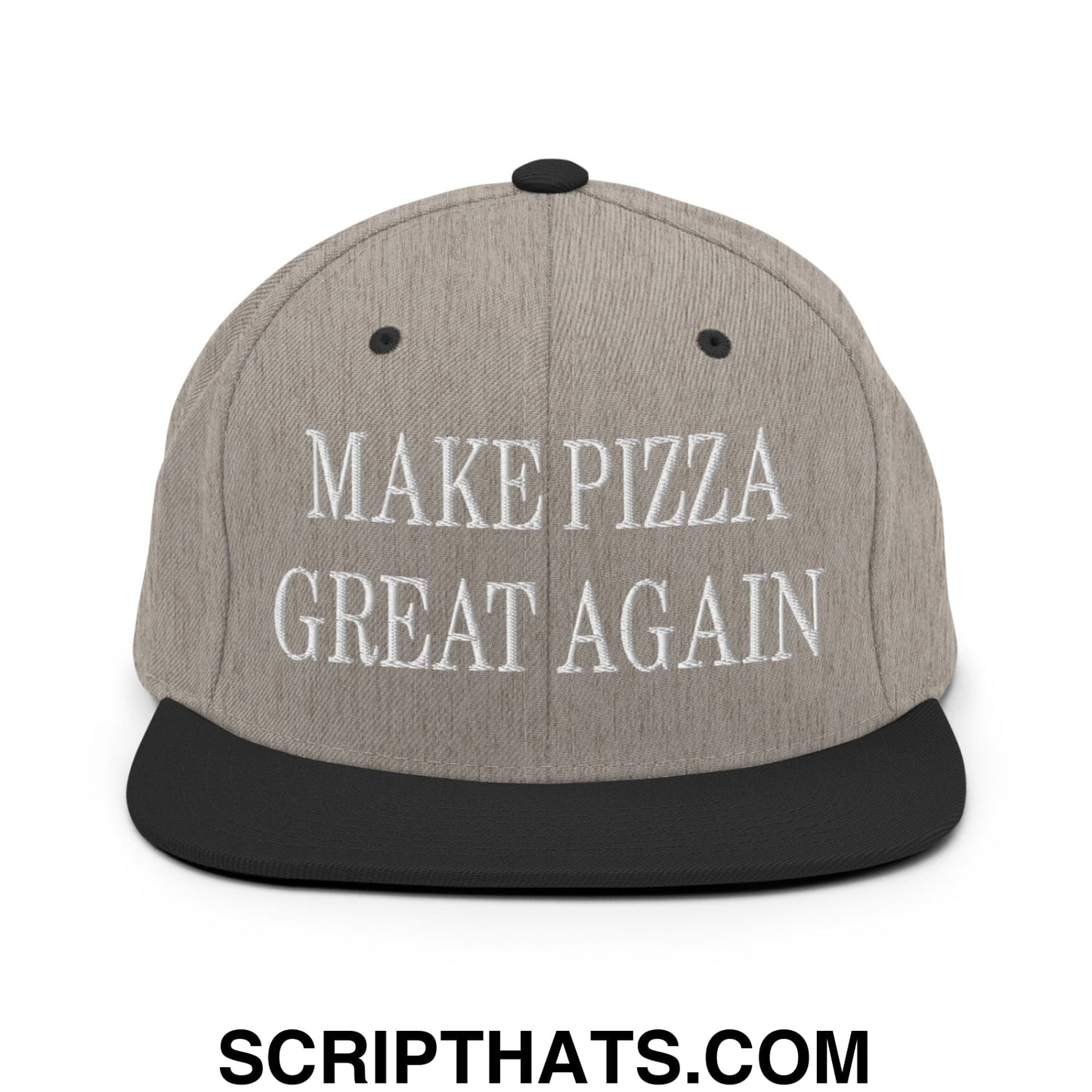 Make Pizza Great Again Embroidered Flat Bill Brim Snapback Hat Heather Black