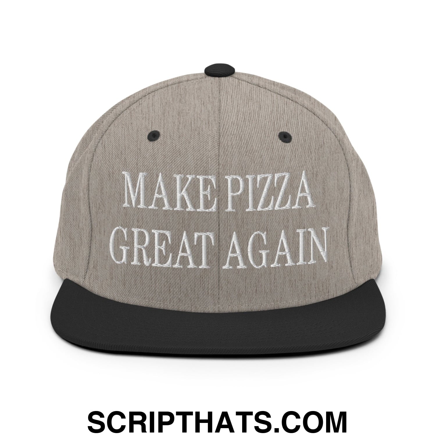 Make Pizza Great Again Embroidered Flat Bill Brim Snapback Hat Heather Black