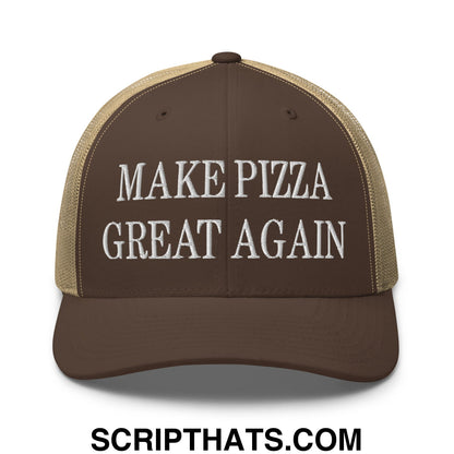 Make Pizza Great Again Embroidered Mesh Trucker Hat Brown Khaki