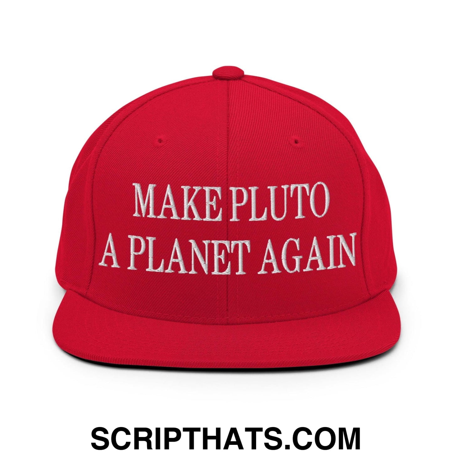 Make Pluto a Planet Again Embroidered Flat Bill Brim Snapback Hat Red