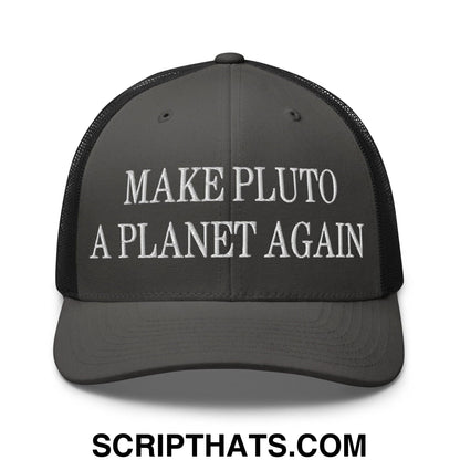 Make Pluto a Planet Again Embroidered Mesh Trucker Hat Charcoal Black