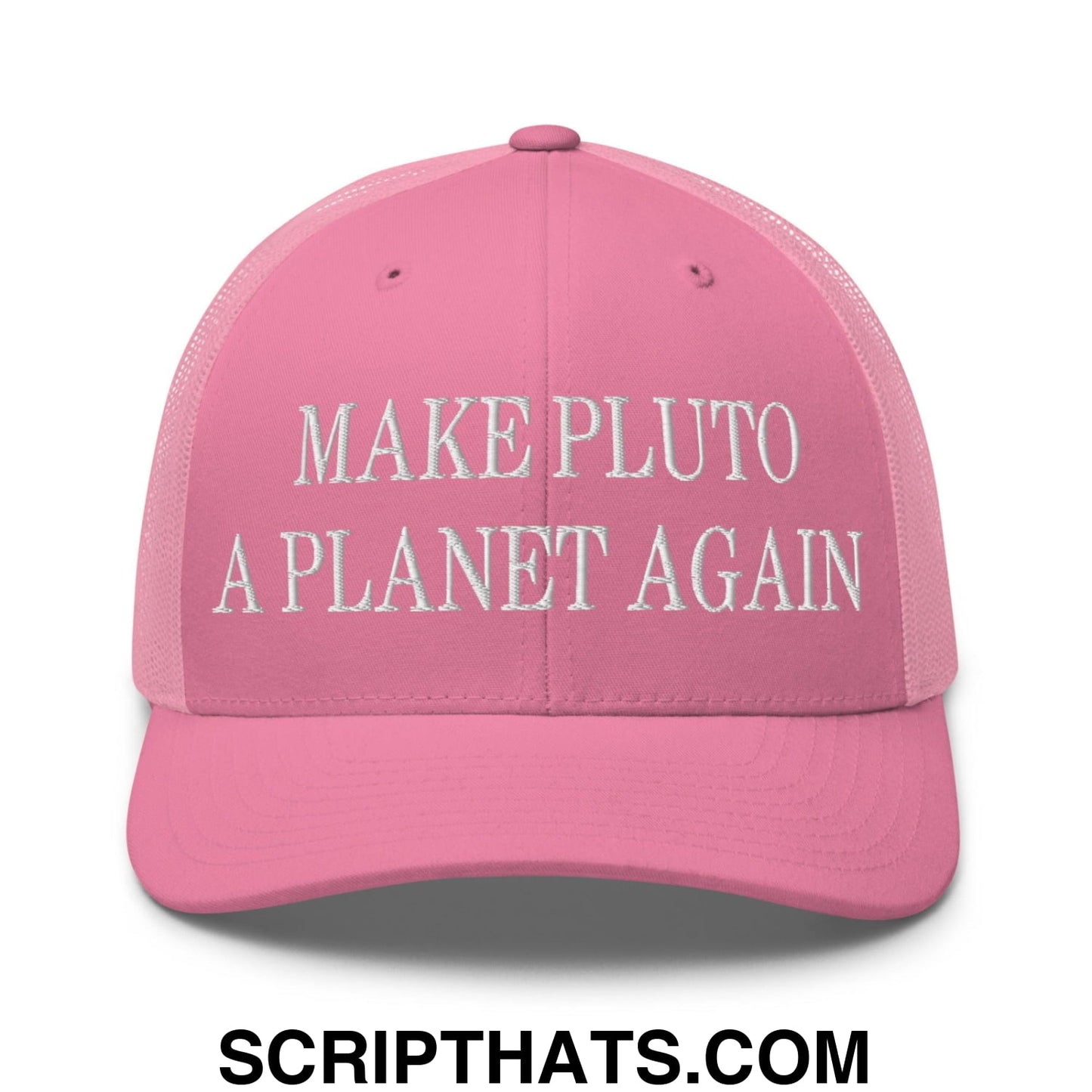Make Pluto a Planet Again Embroidered Mesh Trucker Hat Pink