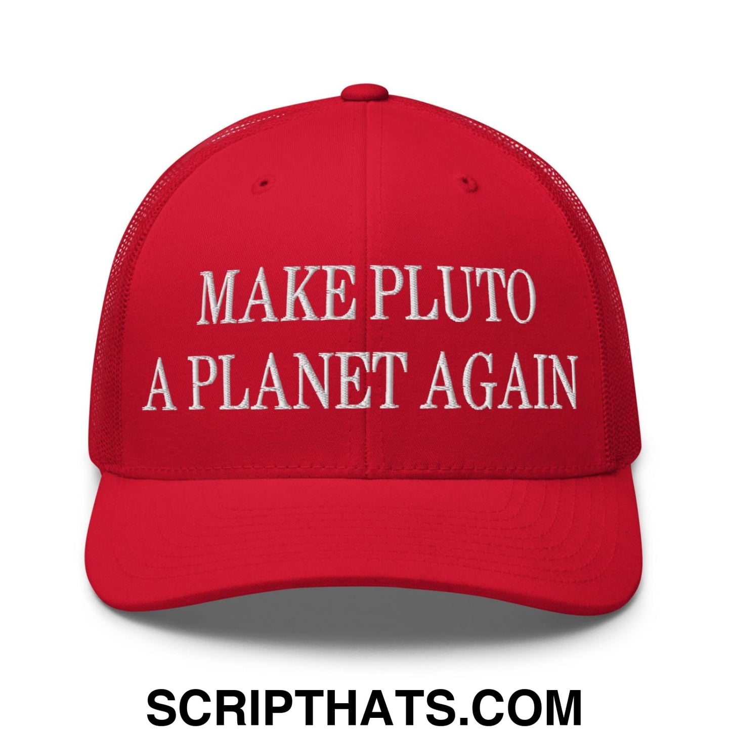 Make Pluto a Planet Again Embroidered Mesh Trucker Hat Red