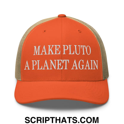 Make Pluto a Planet Again Embroidered Mesh Trucker Hat Rustic Orange Khaki