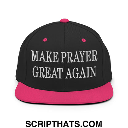 Make Prayer Great Again Embroidered Flat Bill Brim Snapback Hat Black Neon Pink