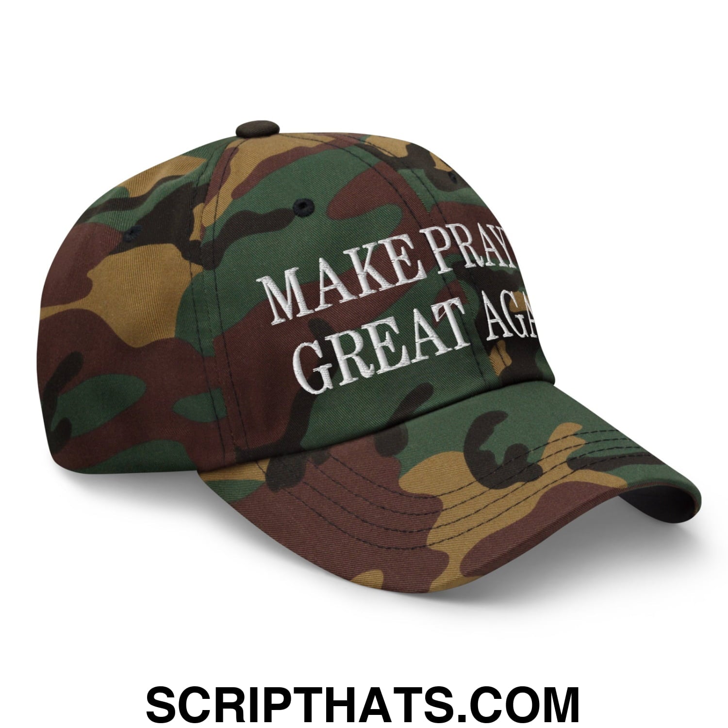 Make Prayer Great Again Embroidered Unstructured Dad Hat Green Camo